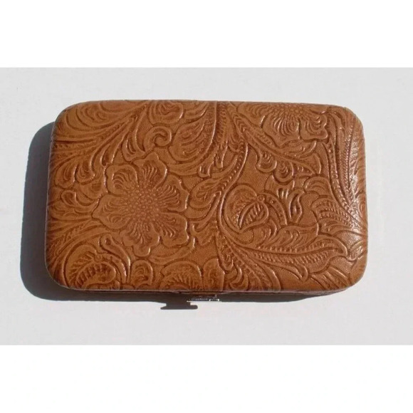 Vintage WESTERN Embossed Brown Hand Tooled CREDIT CARD Wallet Paisley - Picture 2 of 4